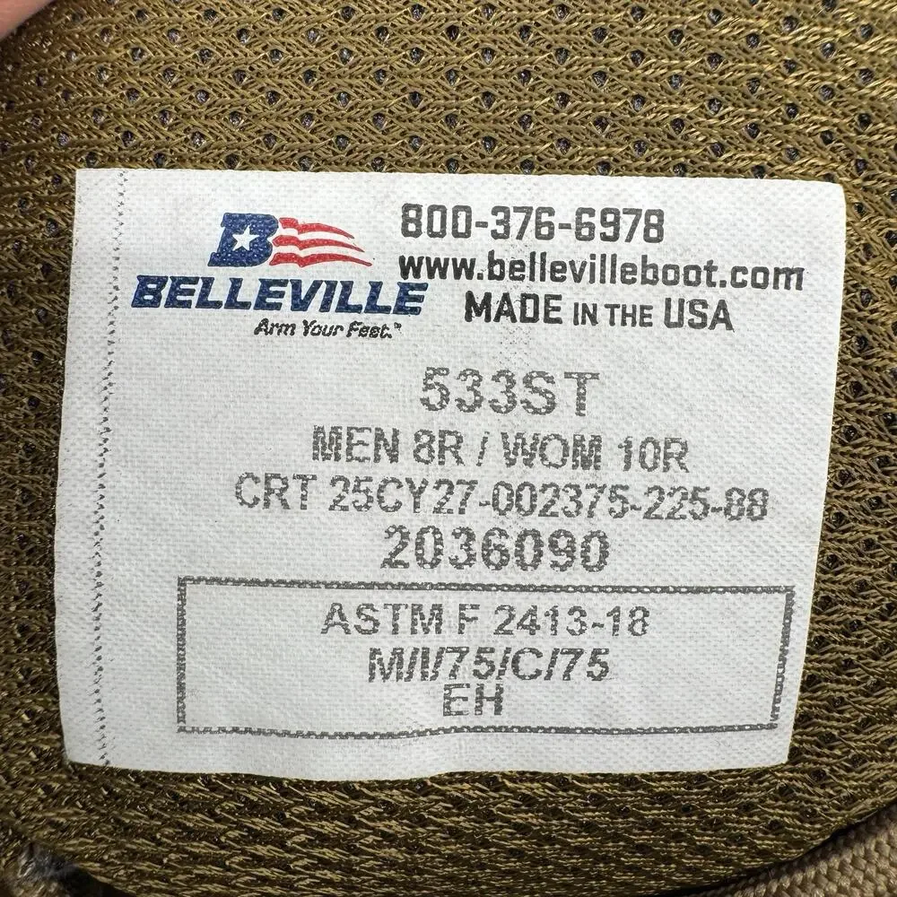 Belleville 533ST Coyote Steel Toe Combat Boots Mens 8 Womens 10 Military USA